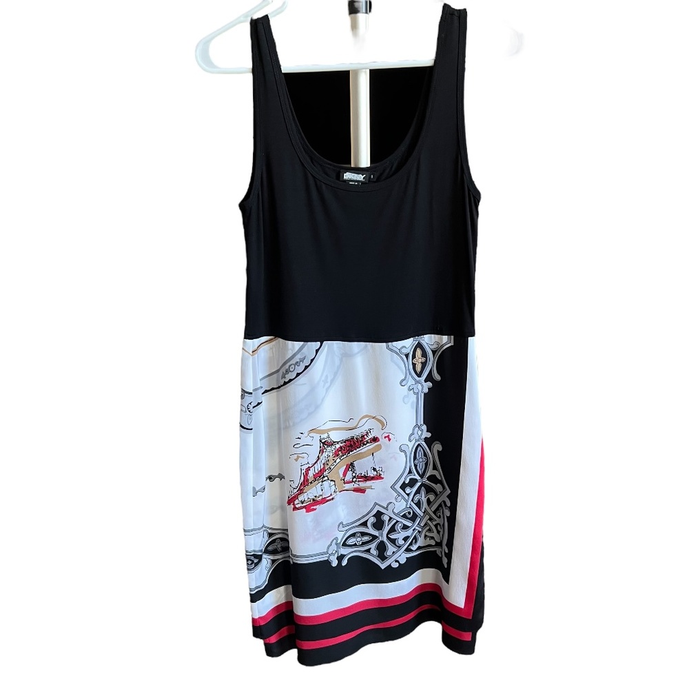 DKNY Womens Oriental Print Dress Black and Red Size S